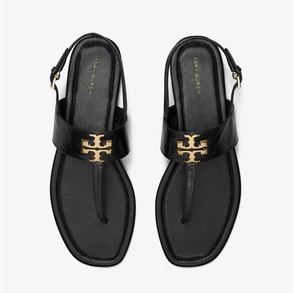 Tory Burch Eleanor T-Strap Sandal Black 9 - Picture 1 of 8